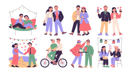 Fototapeta premium Couple Illustrations: Capturing the essence of various couples, each moment is filled with love, togetherness, and unique interactions.