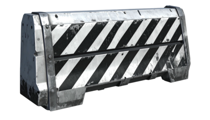 Metallic barrier with black and white stripes, bolted construction