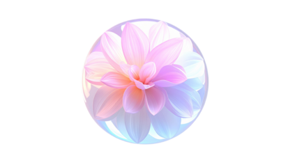 Pastel flower enclosed in a glowing transparent sphere against black