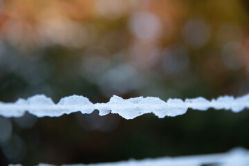 Focus sur une cordelette gelée entourée de glace, format paysage © Johanna