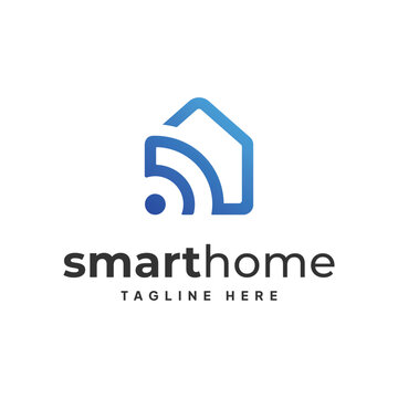Smart home wifi signal logo icon with house outline vector design