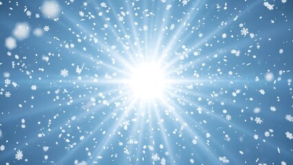 Snowflakes Falling on Blue Background with Bright White Light falling snow bright light