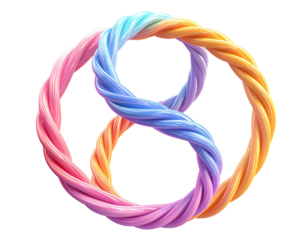 Vibrant 3D rendering of a twisted, rainbow-colored figure eight