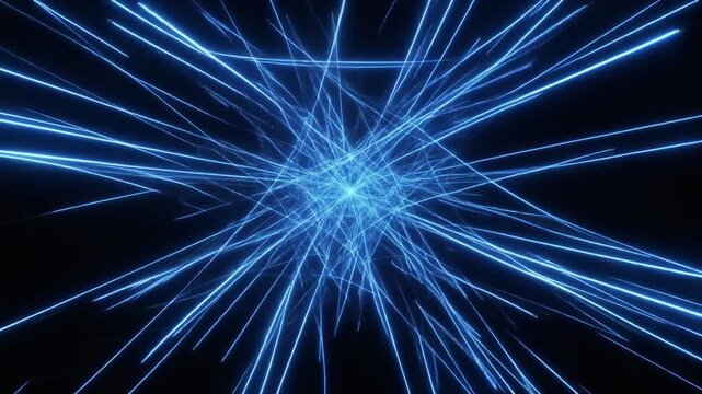 Blue laser show with crisscrossing random motion with black background, part 2