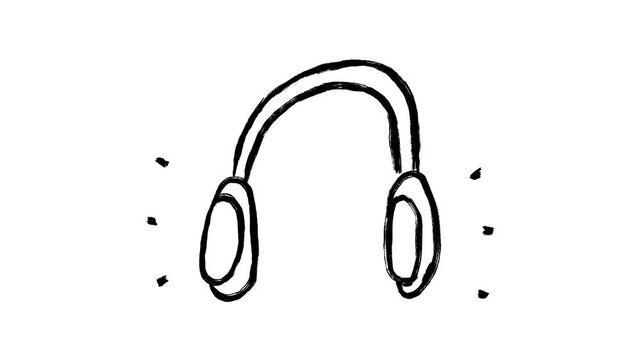 Animated Hand Drawn Headphones Scribble Loop Video, Music Headset Doodle, Podcast, Audio, Sound, DJ, Radio, Studio, Listening, Song, Tech, Gadget, Sketchy Marker Art Animation Element - Powered by Adobe