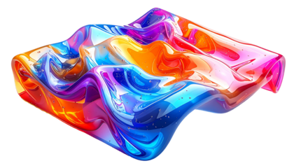 A vibrant, glossy, flowing abstract composition of layered, undulating colors