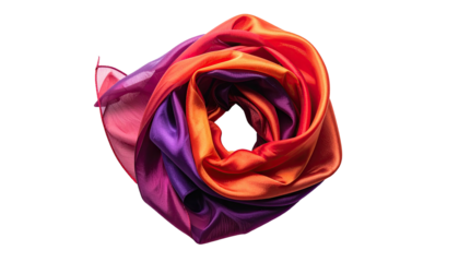 Colorful silk scarf in swirl formation, bright hues and elegant drape