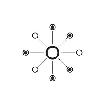 Radial network diagram featuring a central hub with outward spokes in a clean abstract vector graphic.