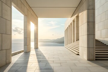 Conceptual minimal background representing success after completion with aligned forms opening into clean space and gentle light falloff in neutral tones - AI Generated