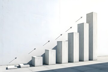 Minimal conceptual background representing growth through a gradual elevation of identical forms arranged in a calm ascending sequence on a white surface with soft shadows - AI Generated