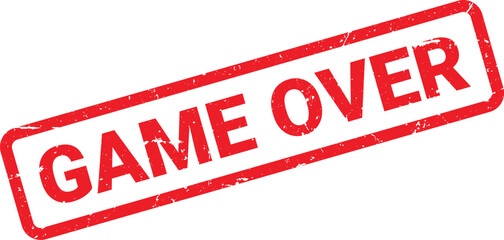 Distressed Red Game Over Rubber Stamp with Rounded Corners and Grunge Texture on White Background