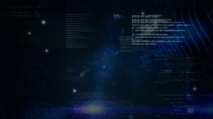 Animation of data processing and dots of light on black background - Powered by Adobe