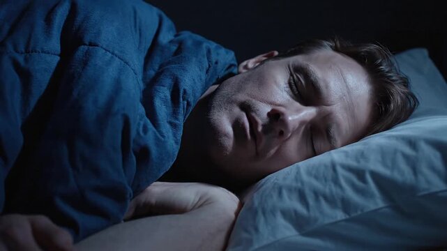 Man sleeping peacefully restful sleep serene face.