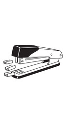 Compact desktop stapler with metal staples on a clean white background.