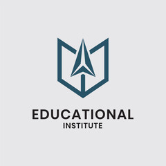 Naklejka premium Scholarly Academic Institute Logo Featuring Abstract Open Book and Arrow, Clean Flat Minimalist Design for Knowledge, Education, Research, and Academic Branding