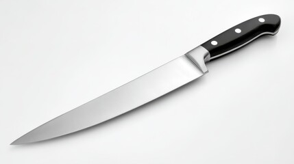 Fototapeta premium Stainless steel kitchen blade with ergonomic handle, isolated on white backdrop