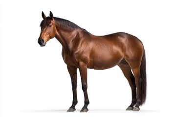 Obraz premium Studio portrait of a bay equine with calm presence on white backdrop