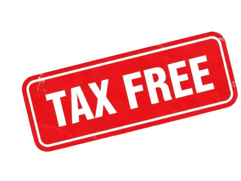 Prominent red tax free stamp with bold white letters isolated on transparent background