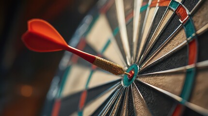 Dart hits the center of the dartboard during an indoor game in the evening at a social gathering