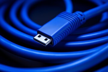 Blue display cable with a coiled wire providing digital data connection