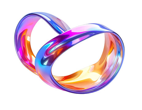 Glossy, abstract, interwoven torus shape with vibrant, iridescent colors