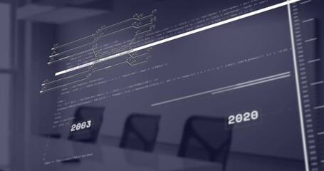 Animation of data processing and diagrams over office - Powered by Adobe