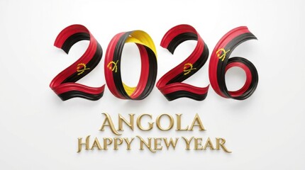 elegant angola 2026 made of 3d glossy ribbon numbers with waving flag pattern on bright white background elegant 3d new year poster concept 