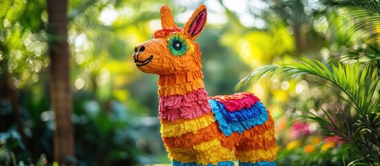 Obraz premium Llama pi?ata in tropical garden; festive party