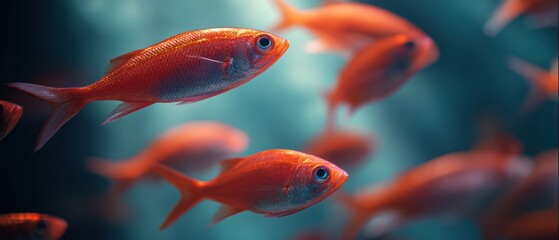 The Fish Swimming in a Vivid Underwater School with Dramatic Color and Light