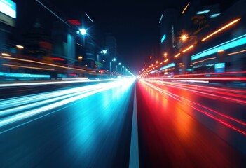 Fototapeta premium Dynamic Night Scene with Blurred Light Trails on a City Street