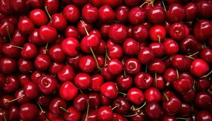 Abundance of Fresh Red Cherries - A Vibrant and Juicy Delight.