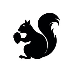 Fototapeta premium Happy squirrel silhouette holding an acorn in cheerful friendly animal pose On white Background Vector illustration