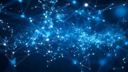 Abstract digital network connections with glowing nodes and lines. Visual representation of data flow and technology in a connected world