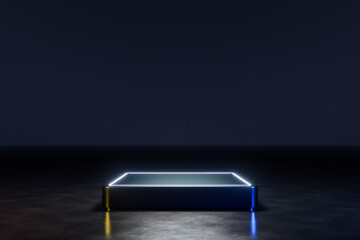 Dark futuristic podium with glowing edges