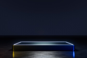Dark futuristic podium with glowing edges