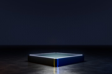Dark futuristic podium with glowing edges