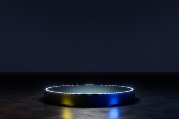Dark futuristic podium with glowing edges