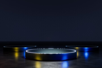 Dark futuristic podium with glowing edges