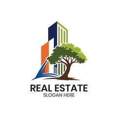 Obraz premium Eco-Friendly Real Estate Logo with Sustainable Construction Focus, Green Building Techniques, Minimalist Flat Design, Energy-Efficient Architecture Concept, Editable Vector File for Professional Brand