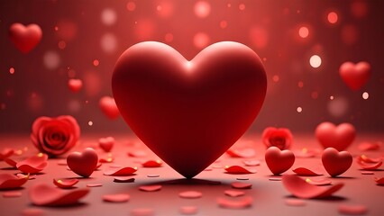 Happy valentine day wishes with red hearts and rose petals