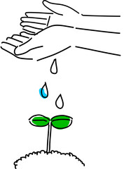 双葉に水をやる手元、成長・育成・自己投資