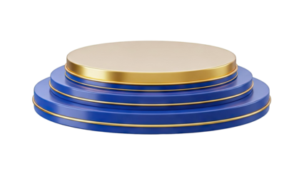 Multi-tiered golden and blue podium with gold trim