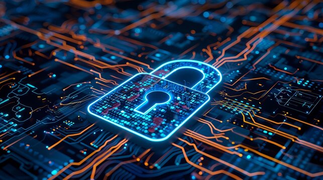 Futuristic cloud security with digital lock and encryption for enhanced data protection and defense - Powered by Adobe