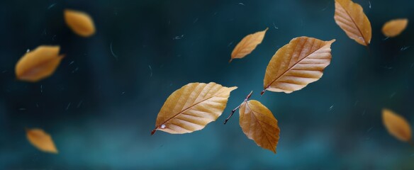 Leaves cascade quietly in autumn air nature's soft farewell.