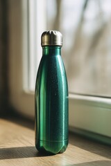 Vibrant green stainless steel bottle with curved silhouette, clean product shot on a neutral background