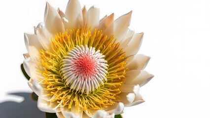 Close-up of a white flower with yellow and red center