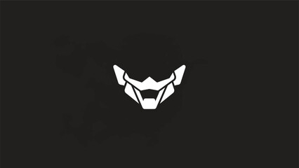 Geometric white mask design against a dark background, minimalist style.