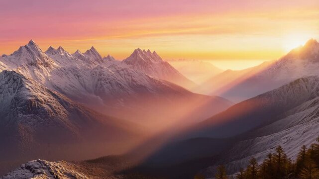 A Stunning Transition of Twilight Over Majestic Snow-Capped Mountains Captured in Two Frames, Showcasing the Breathtaking Beauty of Nature's Palette at Dusk