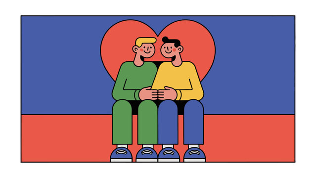Love and Togetherness: Two individuals, bathed in the warmth of affection, sit side-by-side, their bond illuminated by a vibrant heart that symbolizes their love and togetherness.