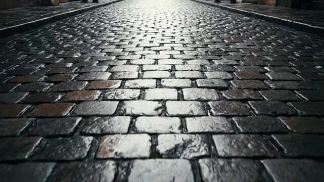Cobblestone Road with Light Reflection.